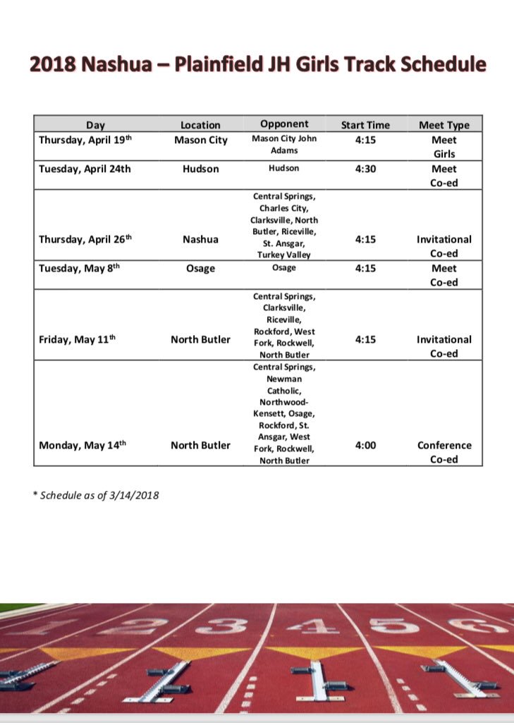 Looking forward to an awesome season with a great group of girls! Here is our schedule for the season.
