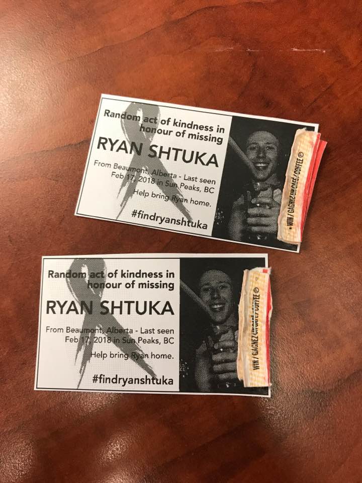 INTHEIRNAMES's tweet photo. #INTHEIRNAMESryanshtuka : I gave away free coffees in Ryan's name.  

Ryan Shtuka - Missing from Sun Peaks Village, B.C. https://t.co/Zv2db1VP7f