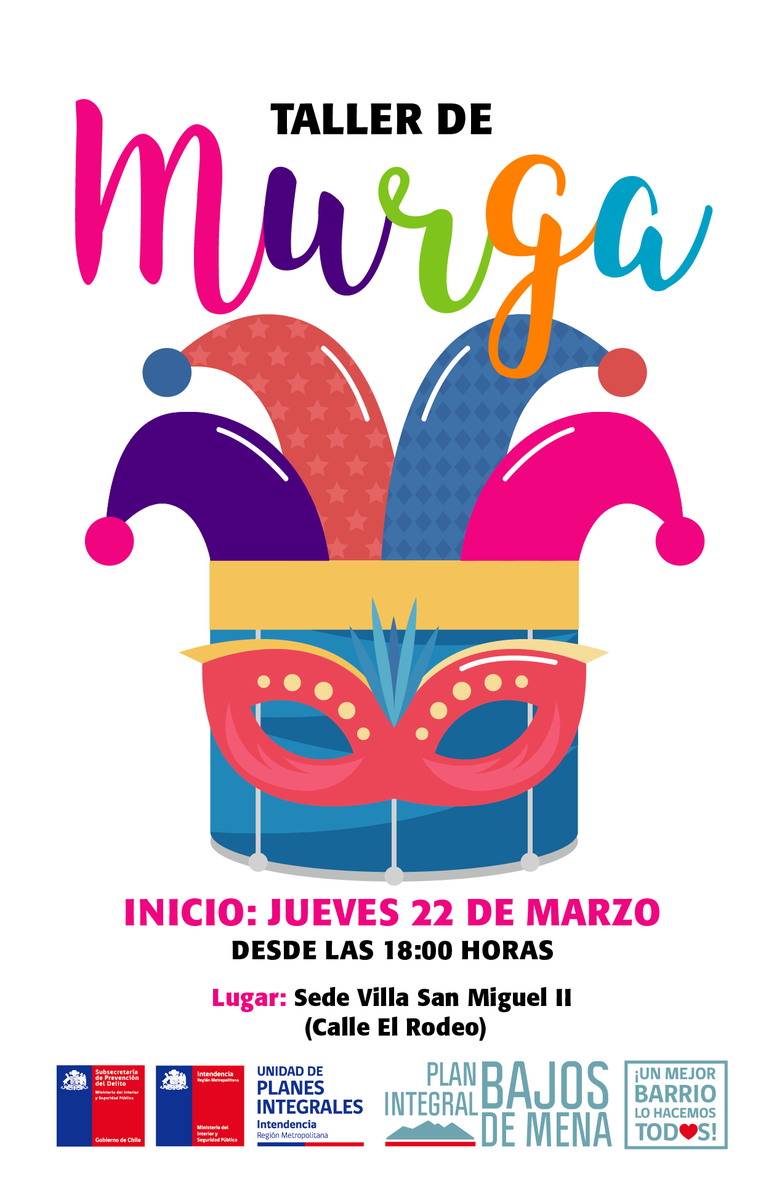 PlanBajosdeMena's tweet photo. Atención Villas San Miguel II y Altos del Maipo🙋‍♀️ ¡Únete a la compañía de Danza💃 y al taller de Murga 🤹‍♀️ de #BajosdeMena! ¡La cultura se toma nuestro barrio!

@unidaddeplanes @IntendenciaRM https://t.co/2rSNdiZgni