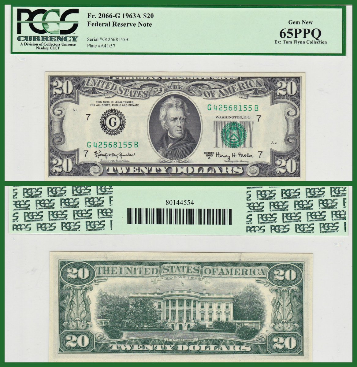 Apex_Collecting's tweet photo. 🐦🏺🛎 Series 1963A $20 Federal Reserve Note graded 65 PPQ (Gem New) by @pcgscurrency. Tom Flynn Collection pedigree.

#cashmoney #blastfromthepast #moola #monday #fedreserve #oldcurrency #oldcurrencynote #series1963a #1963a #tomflynncollection #tomflynn #gemnew https://t.co/pNw4ZHZUxS