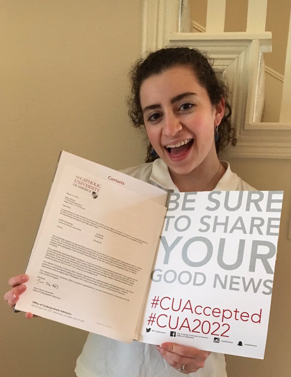 pasdemary's tweet photo. accepted to CUA -- honors program :)) D.C. bound!!! #CUAccepted #CUA2022 https://t.co/agVZchANKQ