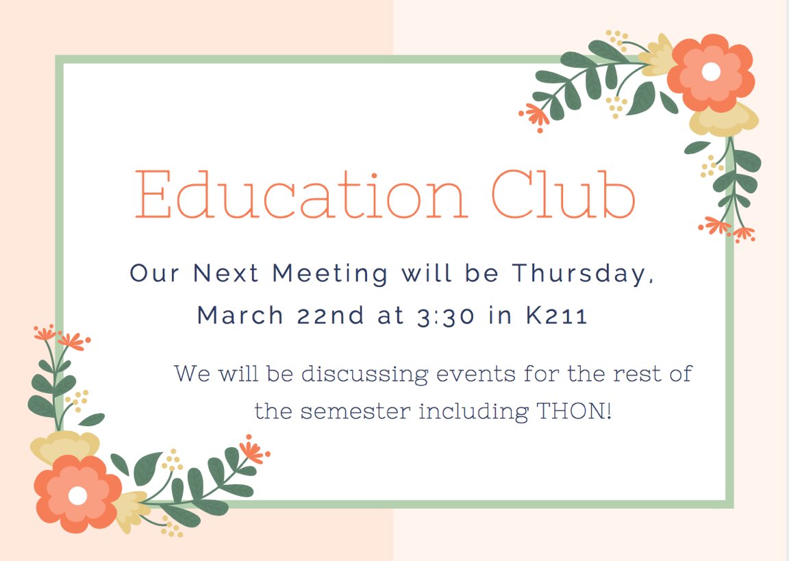 MolloyEdClub's tweet photo. Hello education club members!  We will be having a meeting this Thursday at 3:30 in K211!  Hope to see you all there! https://t.co/i7vGxHUp5w