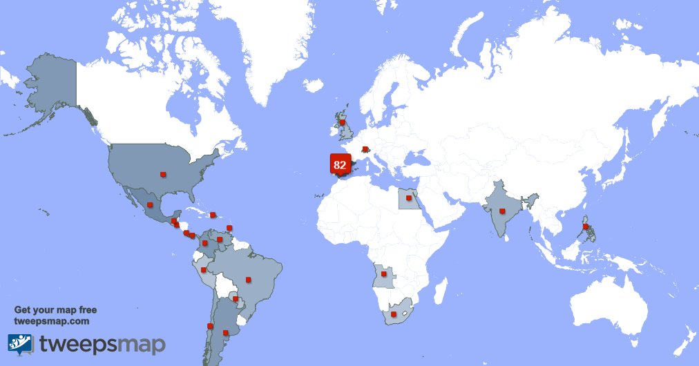 My followers are in Spain(80%), Mexico(4%) Get your free map tweepsmap.com/!MiriCabanas