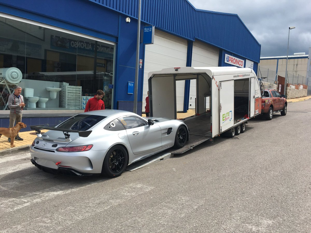 eliteracinglog's tweet image. First one of a pair of Mercedes AMG GT4’s safely delivered to southern Spain today, I’ll just nip back to Stuttgart for the second one 🚚💨