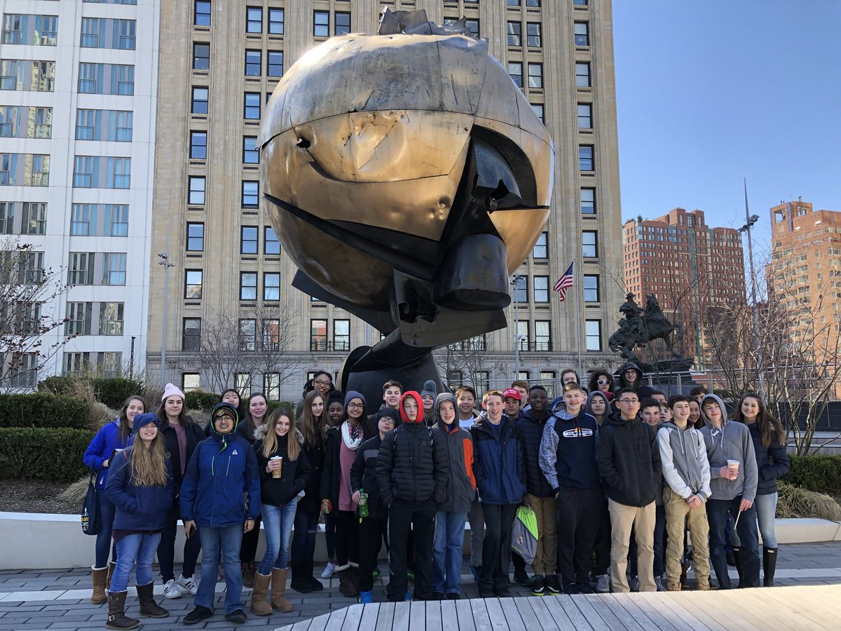 doyourmath's tweet photo. BCMS tours NYC Financial District via @WallStreetWalks NYSE, Federal Hall, Zuccotti Park, WTC, The Sphere, Bowling Green area, and the Oculus. Amazing. #bravobburg https://t.co/O0wNNPaA33
