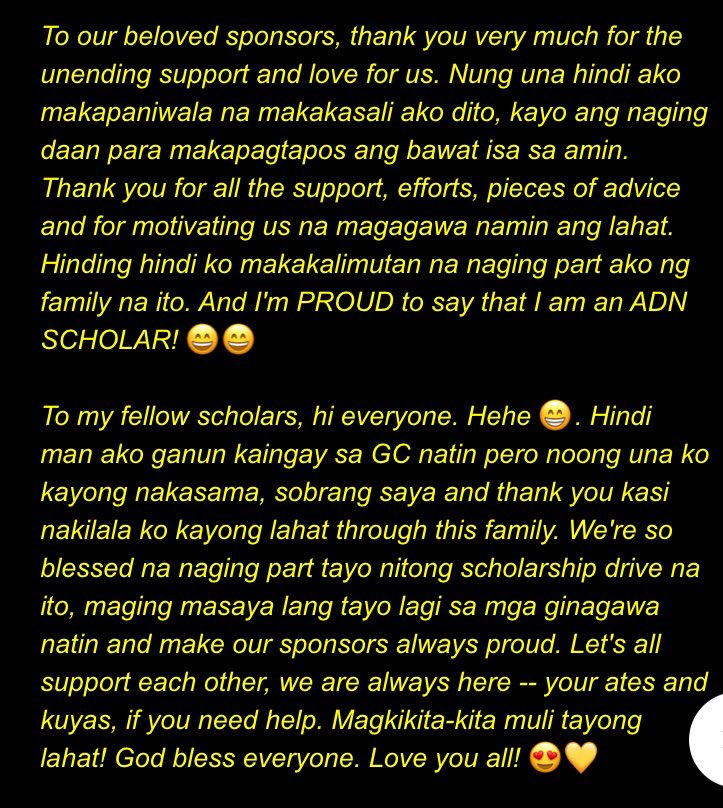 ADNTeam_Ageless's tweet photo. Chrissa Lyn Hipolito
BS HRM
Wave 1 and 2 Scholar
#ADNScholarshipDrive 
#ALDUBForALifetime https://t.co/ijxKHgQcA4