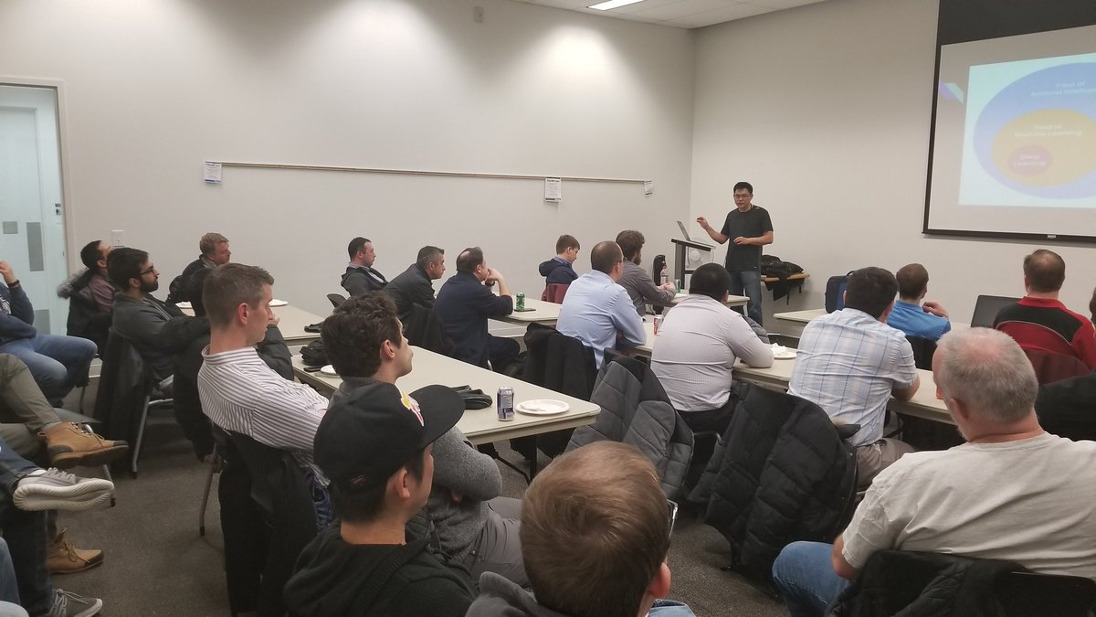 wpgnetug's tweet image. A full house for @GeorgeC_monster talking machine learning with the Microsoft Cognitive Toolkit (CNTK) at tonight&apos;s event!