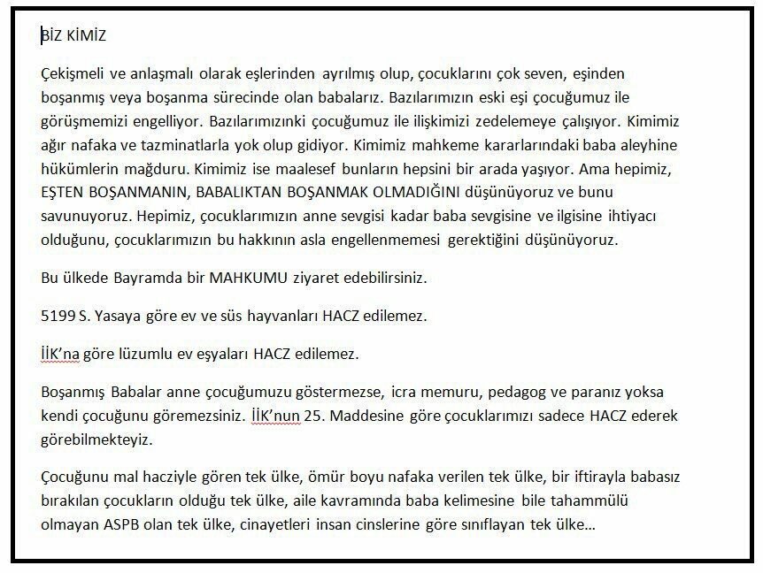 AileHaklari's tweet photo. @TBMMGenelKurulu @TBMMresmi @TBMMinshakkom @TBMMDilekceKom @TCbestepe @TC_Basbakan @tbmmcocukkoruma @ailebakanligi @Akparti @MHP_Bilgi #ÇareOrtakVelayet #6284AileyiYokEdiyor #ÇocukHaczineSon #NafakaHapsineSon #SüresizNafakaİptal #EbeveyneYabancılaşmaSendromuSuç #ÇözümOrtakVelayet https://t.co/e19xmw0cdq