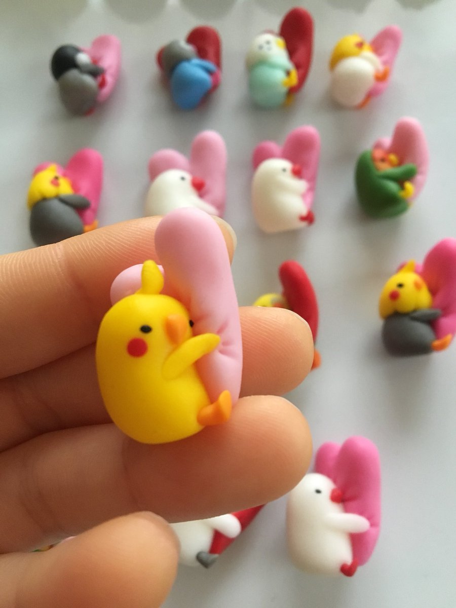中瓶に入れるための、飼い主さんからの愛にむぎゅー❤️バージョン、乾燥させてる途中…。もはや仙台に間に合うか不安になってきましたが、少しでも持って行くつもりです🐥
 #鳥フェス  #鳥フェス仙台   #手作り