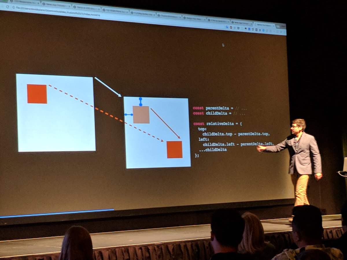 xavier_ho's tweet photo. Relative transformation with animations! @DavidKPiano has some cool tricks #cssconfau https://t.co/diXSG5AHwH