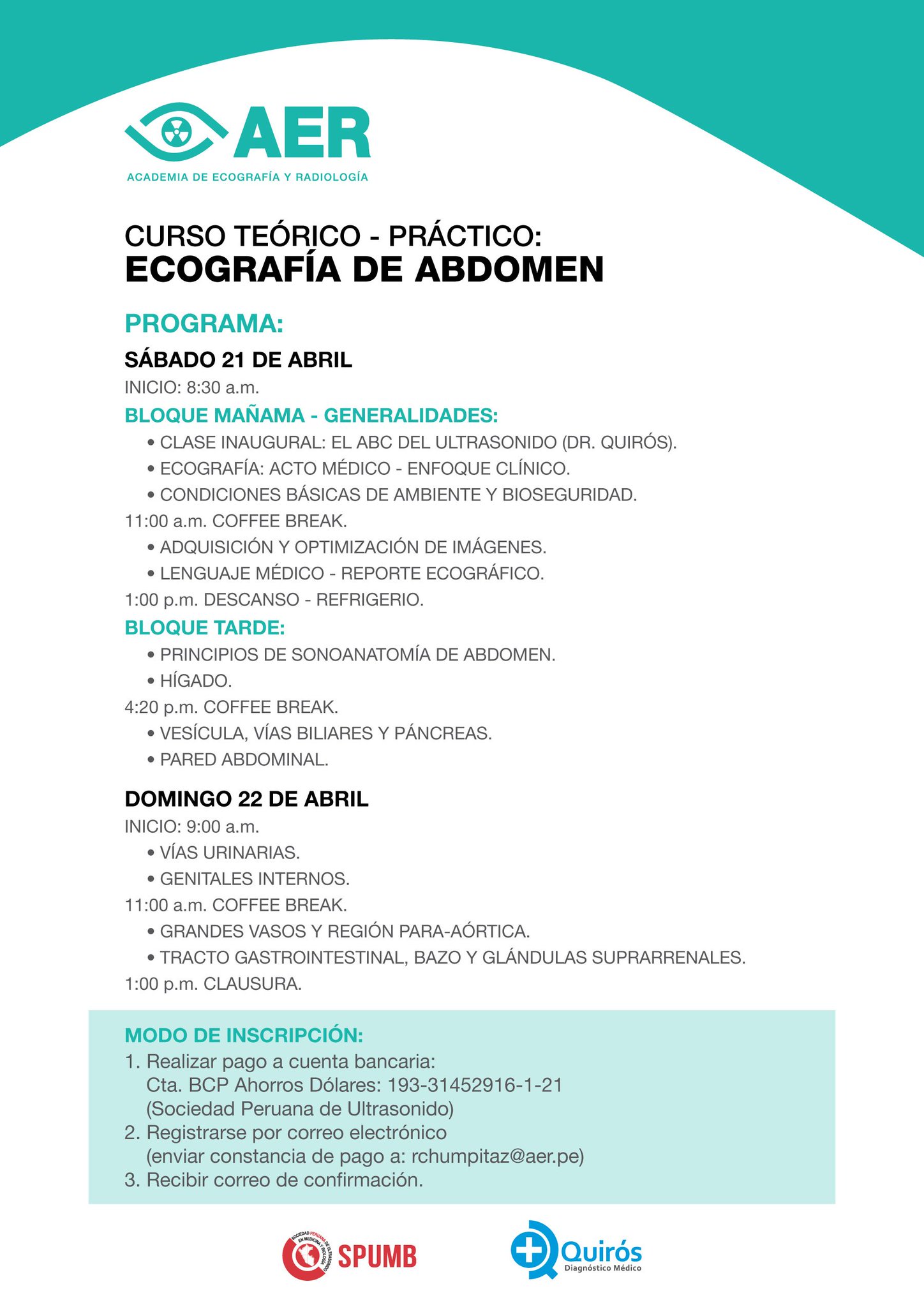 Quirós on X: Curso de #Ecografía de Abdomen. 21 y 22 de Abril. Programa  (2/2)  / X