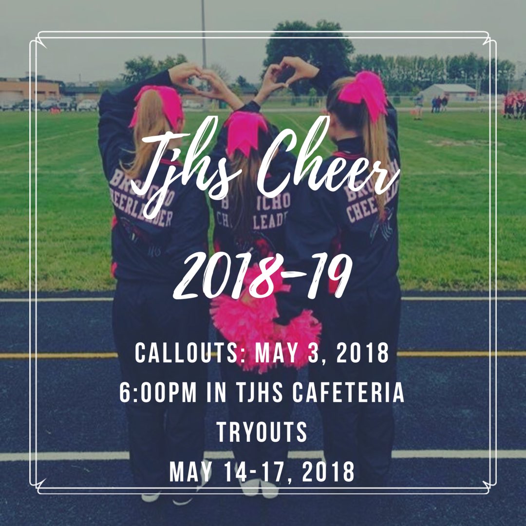 Want to be a TJHS Broncho Cheerleader for the 2018-19 season?!?!! Come to Callouts 5/3 in the TJHS Cafeteria at 6:00pm for more information!!!  @TecumsehJrHigh @brennabug81 @JeffAthletics @lafsunnyside