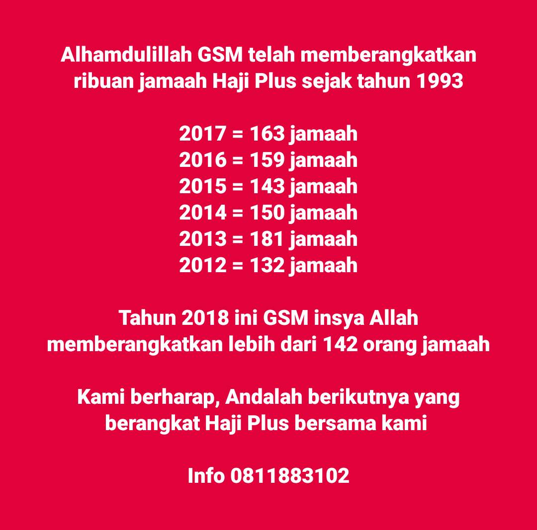Haji Plus GSM bersama pembimbing KH Dr Muslih Abdul Karim MA dan KH Dr Bakrun Syafi'i MA.
.
Info HP/WA 0811883102
.
#Haji #HajiPlus #HajiKhusus #HajiKemenag #Haji2018