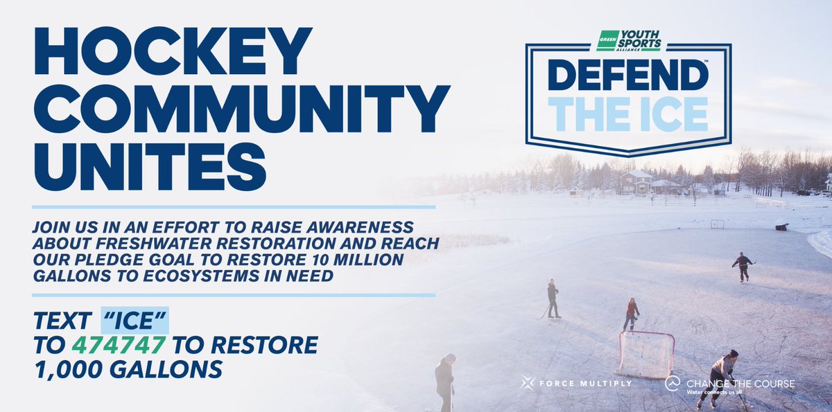 mnwild's tweet image. It's #NHLGreen month. Help us support @greenyouthsport, #DefendTheIce by texting "ICE" to 474747 to restore 1,000 gallons.