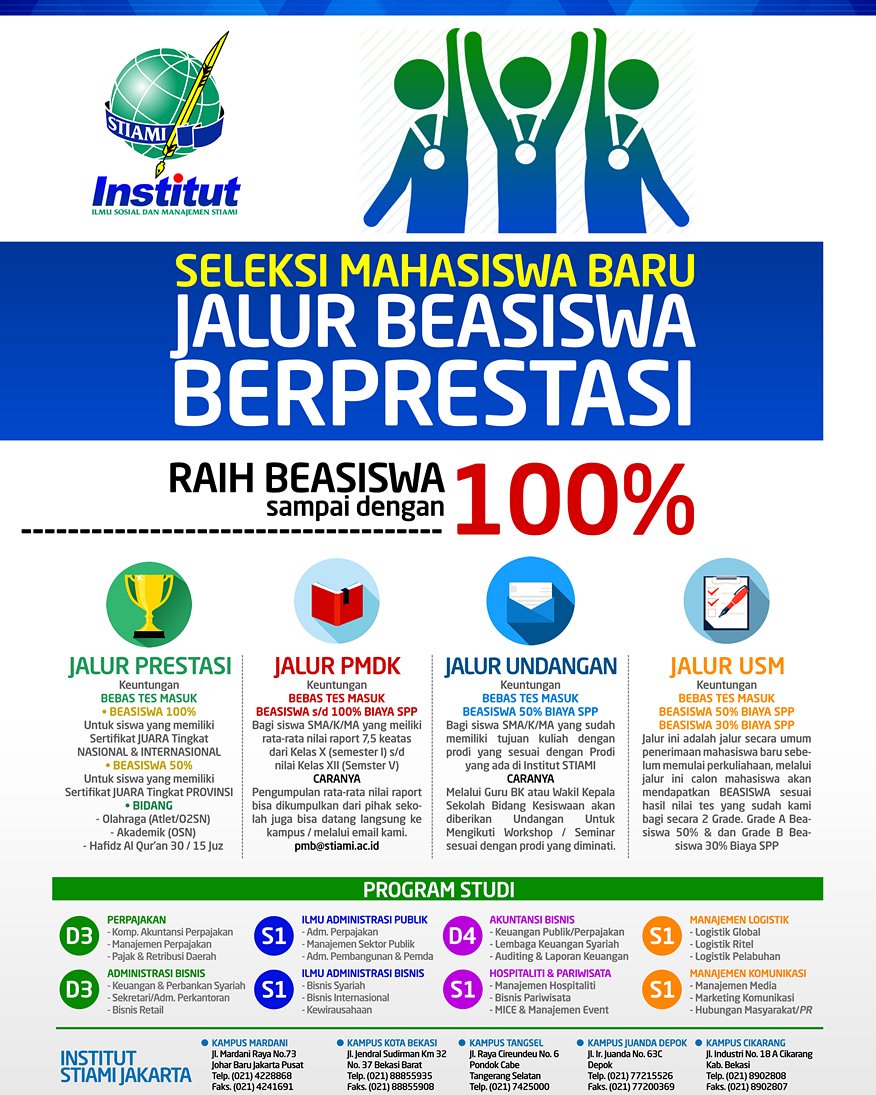 Stiami_tgr's tweet photo. Kini biaya bukan lagi menjadi halangan untuk melanjutkan studi. STIAMI kampus Tangerang memfasilitasi calon mahasiswa berprestasi dengan Beasiswa. Mari capai masa depan bersama kami. Informasi lebih lanjut hubungi 082299995677 atau (021)7304334. https://t.co/zrquNpShTk