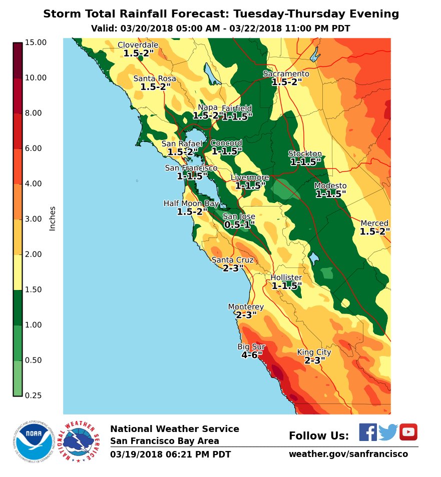 storm total rainfall forecast california march 20 - 22