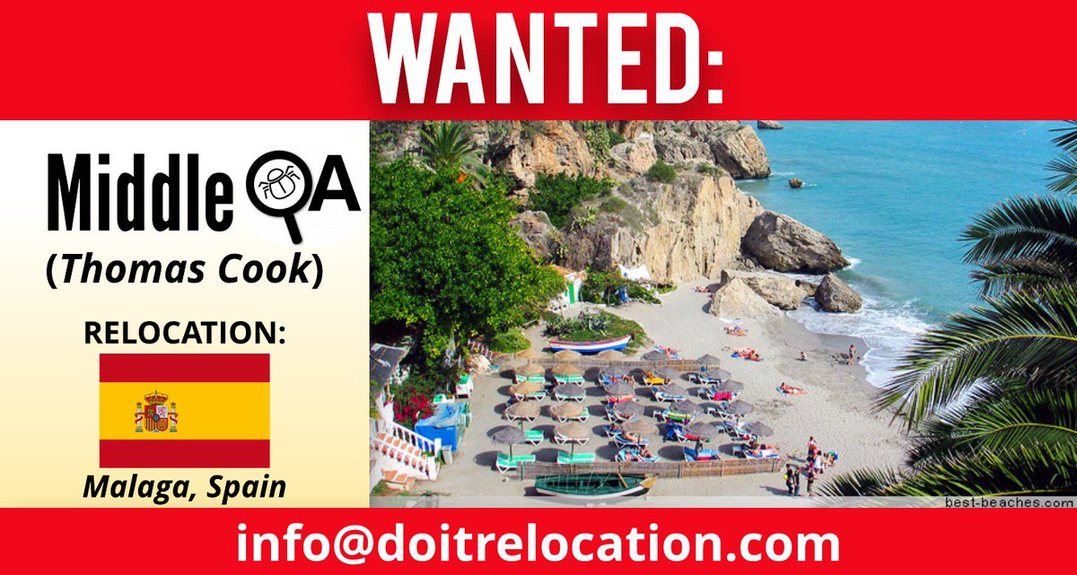 DoITRelocation's tweet photo. WANTED: Middle QA for Thomas Cook
RELOCATION: to Malaga, Spain (visa sponsorship)
DESCRIPTION: https://t.co/bkILpChnCe
#ITjobs #ITJob #qualityassurance https://t.co/tPN0HQ0FL0