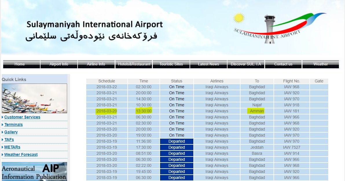 Intelyse_Iraq's tweet photo. #Iraq- first  flight since the international flight ban from #Sulaymaniyah to #Amman scheduled for 13:30 this afternoon. https://t.co/KbksnU9UbW