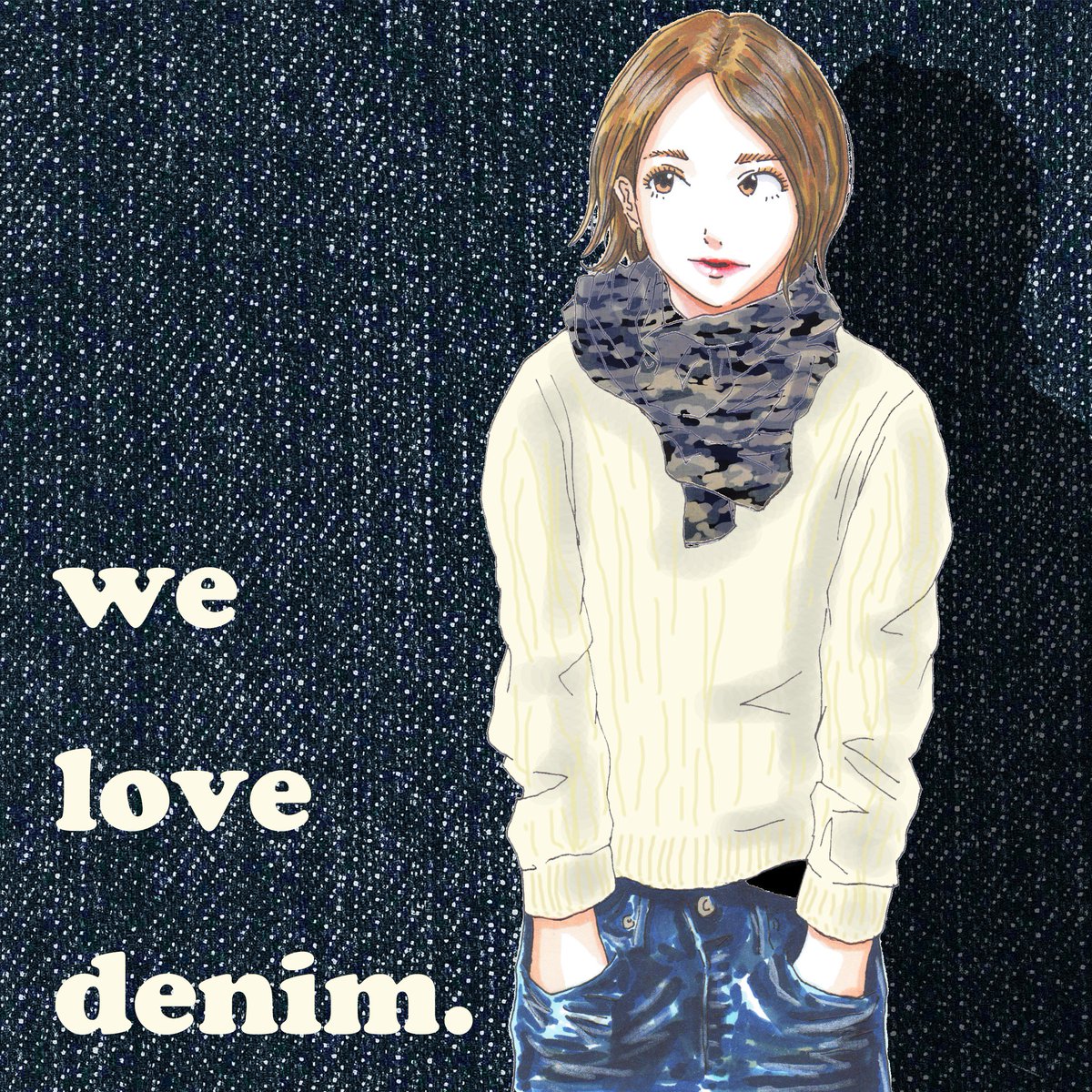 BichuBingoDenim's tweet image. 第1回備中備後デニムコンテストイラスト部門最優秀作品

「we love denim.」

デニムの使い方が大胆でインパクト大です。
※イラスト部門は指定された写真を活用するルールの中で制作されています。
＃備中備後ジャパンデニムプロジェクト　#福山　#井原 #denim