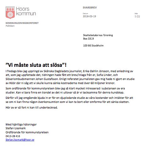 Fler politiker borde ta slöseri med skattepengar på allvar. Ineffektiva verksamheter är en form av institutionellt slöseri som kostar miljarder varje år. Svar kommer!