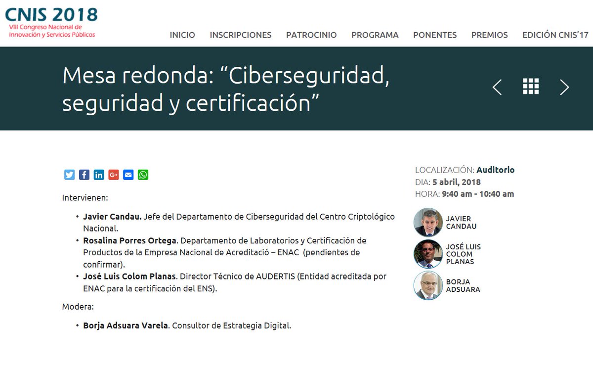 JLColomPlanas's tweet photo. Un placer formar parte de la mesa redonda "Ciberseguridad, seguridad y certificación" en el CNIS 2018, junto a tan ilustres contertulios.
https://t.co/Q9KuPWt8qG https://t.co/20P40U6aoC