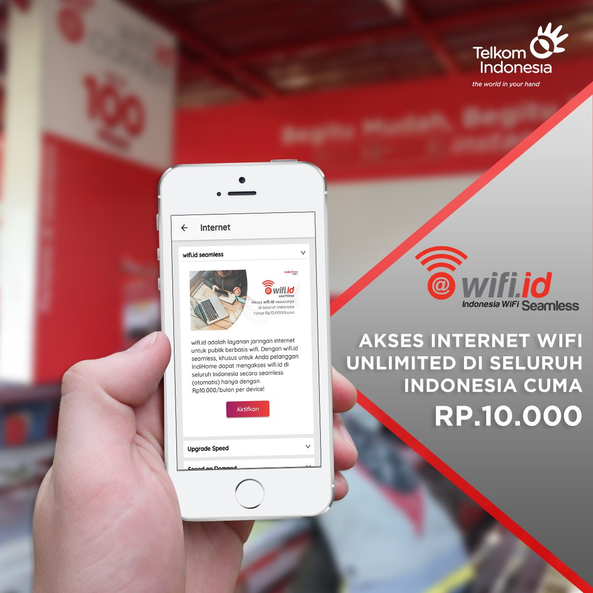 TelkomIndonesia's tweet photo. Mau akses wifi unlimited di seluruh Indonesia hanya Rp10.000/bulan? Yuk, nikmati kemudahan dan kecepatan akses internet up to 100Mbps dari @wifi_id. Kunjungi: https://t.co/jLAUvVwZ58 https://t.co/Gg3ZyCjvI2