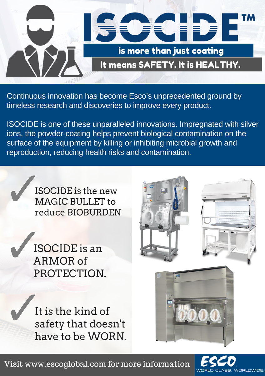 EscoLifesci's tweet photo. Esco is offering laboratory and cleanroom products equipped with organisms’ growth control, by coating all of these products with Isocide™ powder coating.
Message us for inquiries or visit https://t.co/Rvv8dIt4FP for morre information.
#esco #escoglobal #chooseEsco #isocide https://t.co/mDIW6Giyvz