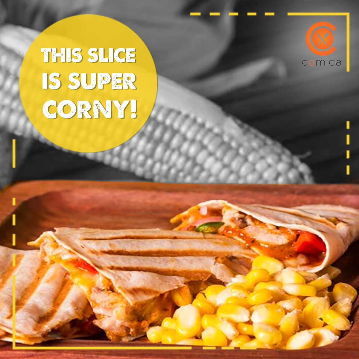 Veg Corn Pizza to cheer up your #Tuesday.
As delicious as it's supposed to be!
Visit Wrappy Affairs for some amazing fast foods and salads.
Download Comida App & get 10% off. goo.gl/C8vzEK

#ComidaApp #Comida #DownloadTheApp #CornPizza #PizzaLovers #TuesdayMotivation