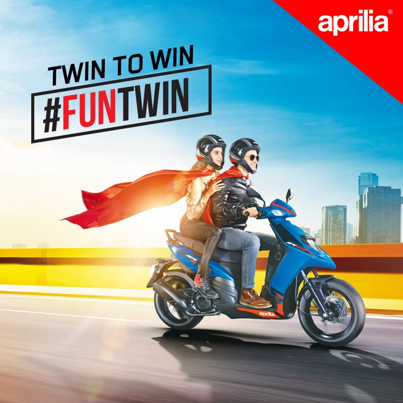 #ContestAlert Those who embrace their twinning spirit – post a photo or video with #TwinToWin & #FunTwin, tag your buddy in your supercool photo/video & stand to win awesome prizes from Aprilia. With the #SR125, double the madness, double the fun! Participate now and Win prizes.