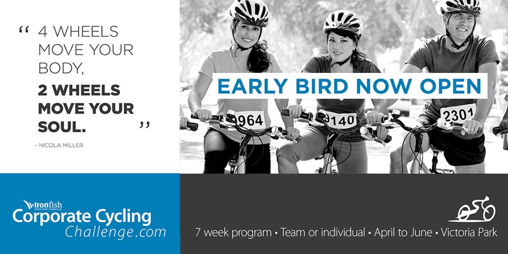LifeBeInItSA's tweet photo. If youβre keen for the @IronfishGroup Corporate Cup Challenge, snap up the early bird rates!
Book yourself or a team: https://t.co/pSEXGpUh4S
Website: https://t.co/QdED1KaE3s
#cityphysio #cityphysiotherapy #adelaidehealth #health #Adelaide #victoriapark #cycling #fitness https://t.co/lyrkym2huM