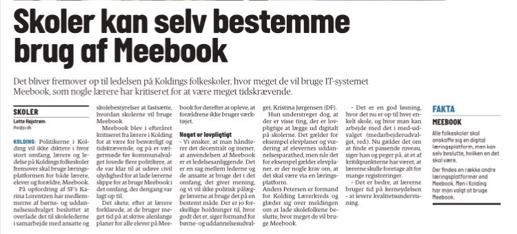 MF_K_Lorentzen's tweet photo. Jeg vil gerne have givet lærerne i #kolding en lille sejr - frihed til at anvende lærigsplatformen Meebok. Så langt gik udvalget ikke, men lidt mere frihed kom der - skolerne kan selv tilrettelægge niveauet - og det er en lille sejr for @SFKolding. #skolechat #drtrekanten #tvsyd https://t.co/Ux0W0KrVgU