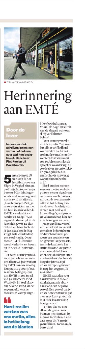 Oprechte ingezonden brief van betrokken en passievolle collega Piet Koolen. <a href="/EMTEnl/">EMTÉ Supermarkten</a> #toekomst #gewoondelekkerste