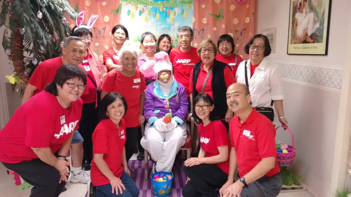 pnish75's tweet photo. Bringing Easter cheer to the Maluhia Nursing Facility.  The smiles on their clients faces made it all worthwhile. @AARPHawaii #AARPHIserv. https://t.co/E5p7LxD9h3