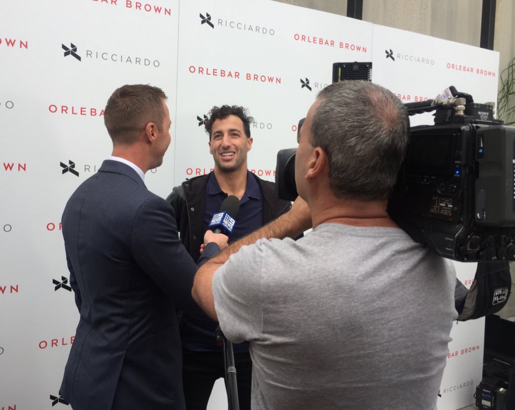 cstanaway's tweet photo. He’s here! In a few minutes, @danielricciardo chats to @9NewsMelb ahead of the @ausgrandprix - including how the memory of Ron Walker is inspiring him to big things #FirstOn9 https://t.co/EhK0425JqP