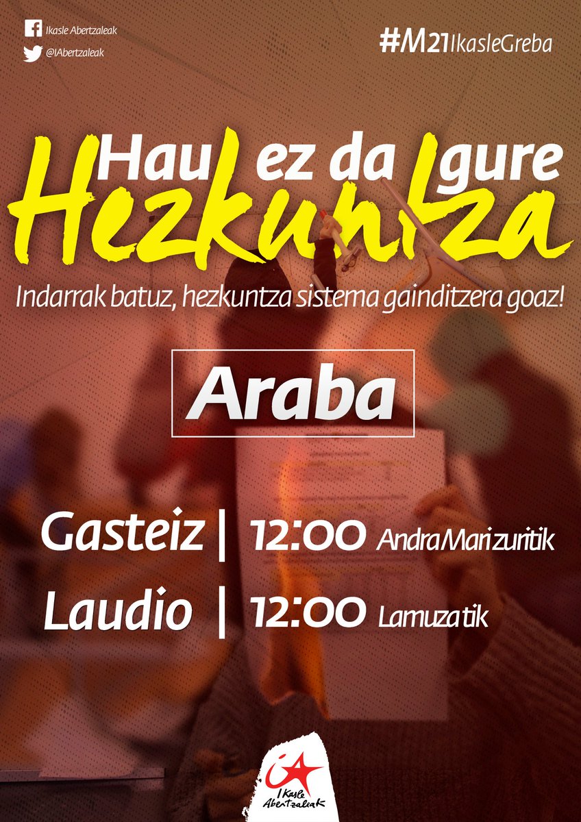 🌞Egun on! Egun bat besterik ez da falta Euskal Herriko kaleak ikasle aldarriz betetzeko! Hau ez da gure hezkuntza! Bete ditzagun kaleak! #M21Greba