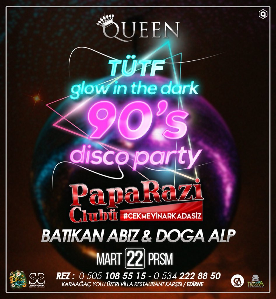 #PapaЯaziClubü
#cekmeyinarkadasiz
efsanesi bu hafta çok renkli 🌈
4.Sezon 16.Bölümde
Zaman yolculuğuna hazırlan 90lara gidiyoruz 🚂
#durmadanset 
00.00a kadar rezervasyonlu girişlerimiz ücretsizdir.
Girişte gözlüklerinizi almayı unutmayın 😎