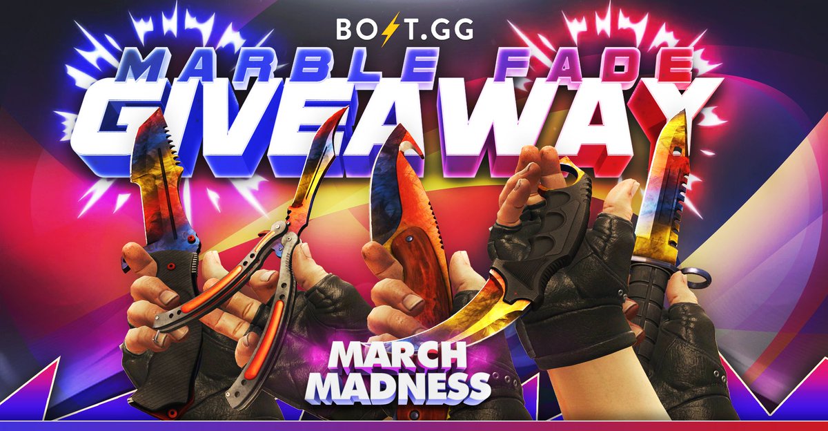 Bolt.GG's 5x Marble Fade March Madness Giveaway! 

⚡️RT &amp; Follow
⚡️Claim free skin daily: bit.ly/BoltMarchM

5 Winners Drawn in 5 Days! #MarchMadness