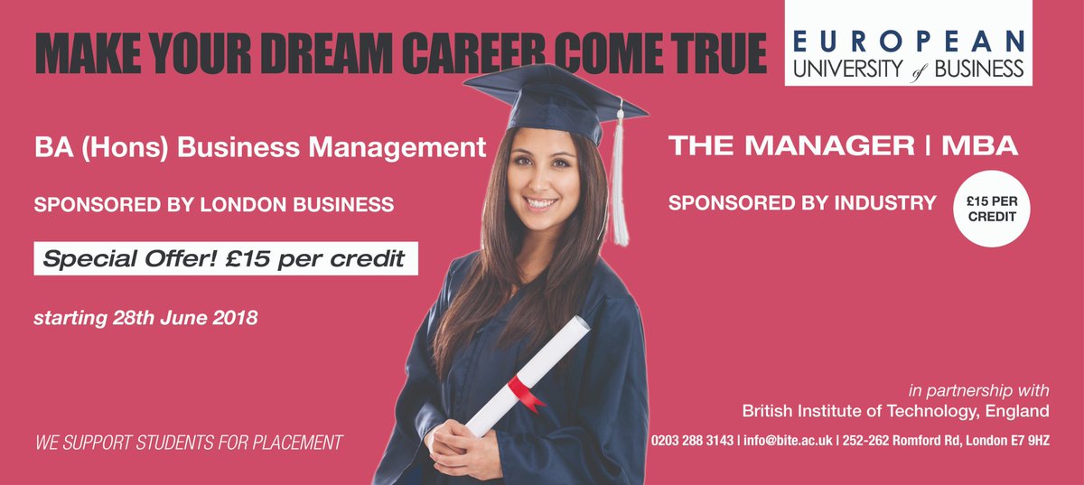 BITEuk's tweet photo. MAKE YOUR #DREAM #CAREER COME TRUE #BA (Hons) #Business #Management SPONSORED BY #LONDON BUSINESS #SpecialOffer! #15poundspercredit THE... https://t.co/Qn8lZbx4V5