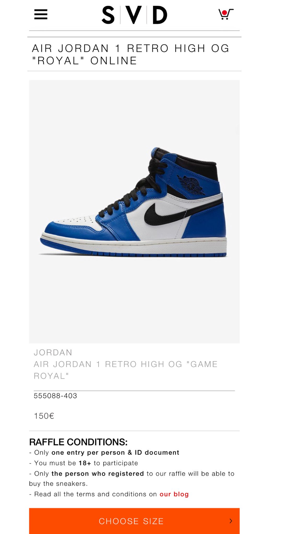 game royal jordan 1 raffle