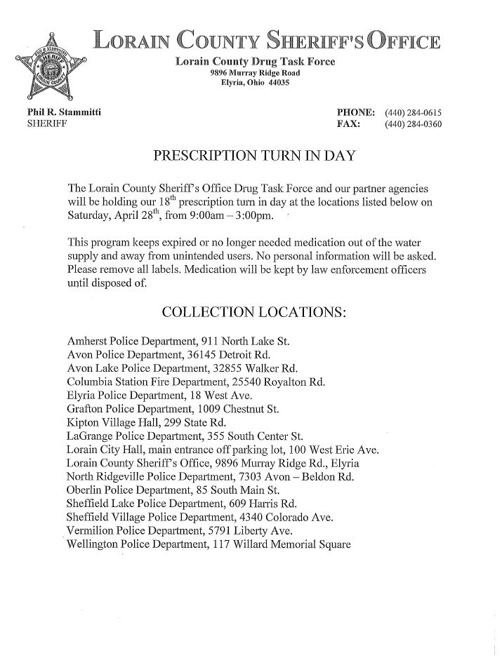 Avon, OH Police on Twitter "Prescription Turn In Day April 28th