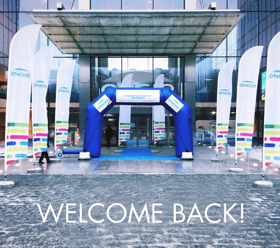 Onze Belgische atleten zijn terug van de #Paralympische spelen in Pyeongchang! Ze worden vandaag ontvangen in de #ENGIE Tower Brussels. #SEPIA zorgde voor een feestelijke entree met blauwe loper, vlaggen, ballonnen en welkomstboog! 🏆#sepiaservices #engietower #paralympics #event