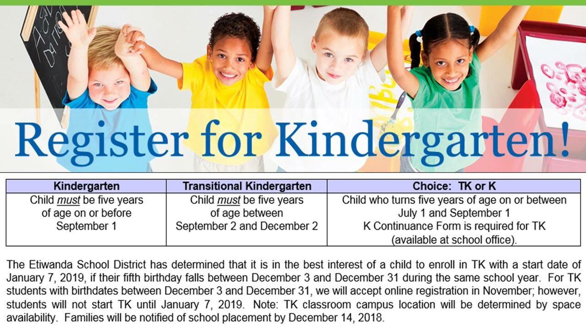 JohnLGolden's tweet photo. The TRANSITIONAL KINDER &amp; KINDERGARTEN ENROLLMENT window for the 2018-19 school year opens on WEDNESDAY, MARCH 21st.  Parents must enroll their child on-line at https://t.co/rlm8uugG1B. Required paperwork then must be submitted to the school office starting at 9am on 4/4/18. https://t.co/NERrwmskcP