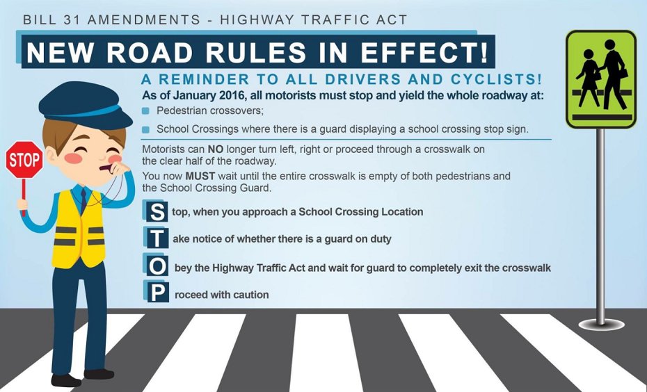 Drivers: You MUST wait until the entire crosswalk is empty of both pedestrians &amp; the school crossing guard. No turning through the clear half of the roadway. ^nb