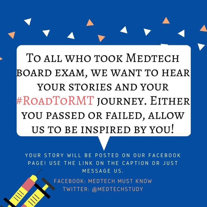 MedtechMustKnow's tweet image. Do you know someone who took the medtech board exam? Classmates? Friends? Girlfriend? Boyfriend? 

Kindly tag them and let them share their stories from being a medtech stud to RMT!

#LabanMedtech

Link: docs.google.com/forms/d/e/1FAI…