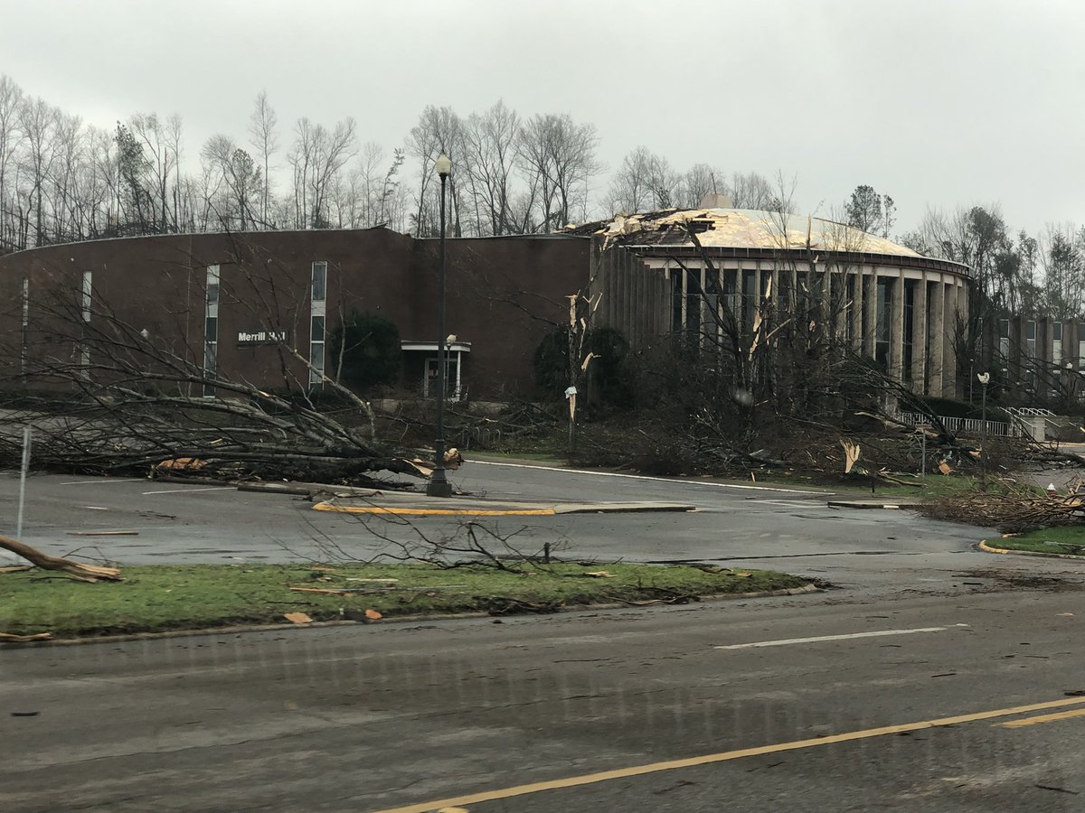 HomewoodALFire's tweet photo. We have a two man team ahead of the convoy to meet with incident command officials.  Significant damage on JSU campus https://t.co/BaN6EhISb5
