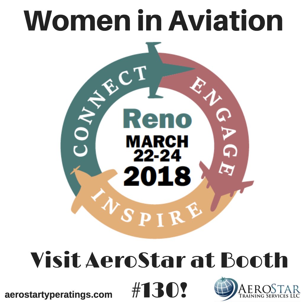 AerostarFltCrew's tweet photo. Are you attending the Women in Aviation International conference this week in Reno? If so, be sure to stop by our booth #130 to say hi and grab some goodies & info about our pilot training services! #wai #wai2018 #waiconference #aerostartraining #aerostar #womeninaviation https://t.co/SI81cdu4U7