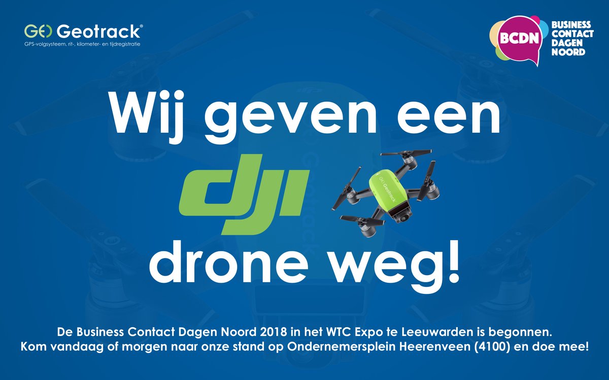 geotracknl's tweet photo. Kom vandaag of morgen naar onze stand op de @WTCBCDN en maak kans op een DJI Drone! Bestel gratis toegangskaarten via: https://t.co/Gbcr7vKp6p https://t.co/WvCQnSTchm