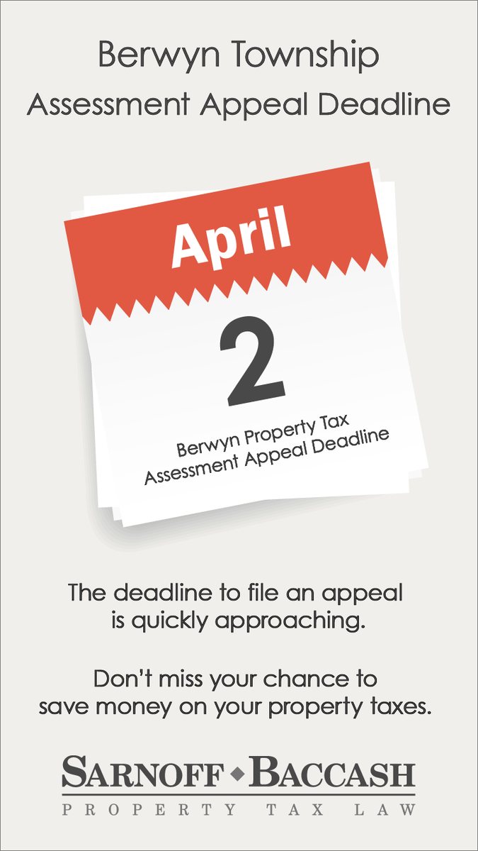 SarnoffBaccash's tweet photo. The deadline to appeal your #PropertyTaxes in #BerwynTownship is fast-approaching. Don't miss your chance to save money on your #taxbill. Contact our #attorneys today! #SarnoffBaccash https://t.co/A1PgekdXYw