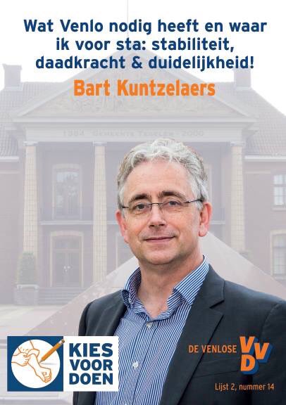 Morgen is het zo ver, dan stemt Venlo. 4 jaar lang heb mij ingezet in de Venlose gemeenteraad en misschien komen daar 4 jaar bij.Ik ben dankbaar voor de steunbetuigingen welke ik voor mijn campagne ontving. Wat zal het volgende week rustig zijn op Facebook!  
Lijst 2, nr. 14