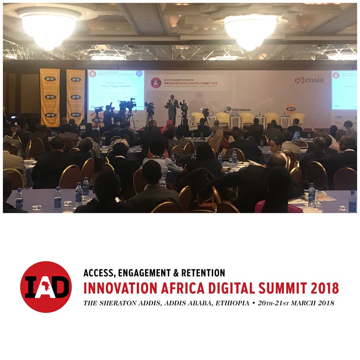 BartHofker's tweet photo. At the Innovation Africa Digital Summit 2018,  MTN VP Ebenezer Asante unfolds MTN's ambition to triple its Mobile Money user base to 60 million in 2020. #IADEthiopia #MTNMobileMoney @MTNGroup @MTNRwanda @EbenAsante_ @Charles16635074 @jerrysokoj https://t.co/JwIbTqFf4J